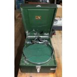 A HMV 102 gramophone in green with 5A sound box.