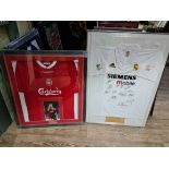 2 signed football shirts, Liverpool f.c. & Real Madrid, framed and glazed.