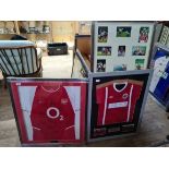 A signed Arsenal f.c. shirt, a signed photo of Alan Shearer with other photos and a hutton youth