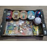 A box of assorted Pokemon cards, approx. 1200+, buttons and 2 poke balls etc., sold as seen, no