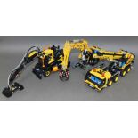 A group of three Lego Technic models comprising Volvo EW160e Excavator, Grabber Excavator and Mobile