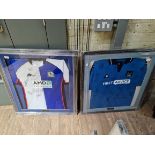 2 signed footbal shirts, Blackburn Rovers f.c. & Manchester City f.c., framed and glazed