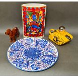 Four ceramic collectable items including Churchill tank teapot, a Beswick red Setter "Horse Show