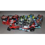A group of six Lego racing vehicles