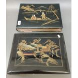 Two lacquered Japanese photo albums with silk painted pages / panels.