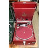 A HMV model 101 gramophone in red with no. 4 sound box.