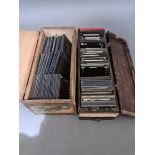 2 boxes of Victorian magic lantern slides and a selection of die-cut scraps.