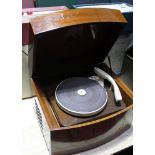 A PYE black 4 speed eletric gramophone and two vintage gramophones; HMV & Philco.