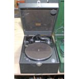 A HMV 88A gramophone in black.