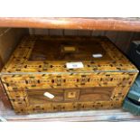 A Victorian walnut sewing box with Tunbridge ware inlay.