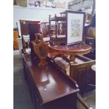 Various items of furniture; a mahogany extending dining table and chairs, mahogany corner cabinet,