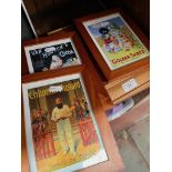 Seven reproduction food advertising small framed pictures.