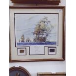 HMS Victory, signed limited edition print after Stephen Arch, 843/1805, with fragments of the