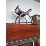 A stained pine blanket box and an x-frame stool.