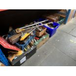 6 boxes of various garageware / tools to include planes, saws, plumbing, etc.