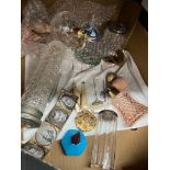 Bijouterie including perfume bottles, hatpins, hatpin jar, ring stand etc