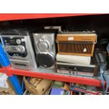 A selection of electronics to include a JVC stereo cassette deck, music system, a Harrier CB HQ 40