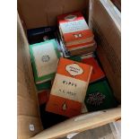 A box of assorted Penguin and similar books.