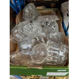 A box of glassware including jelly moulds, jugs, bowls, etc.