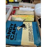 A box of vintage cartoon/card collectables to include 5 Andy Cap, 1 The Gambols, 2 The Perishers,