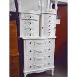 Three French style white painted chests of drawers.