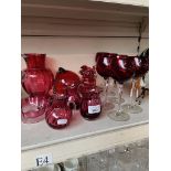 14 items of cranberry and ruby glass including 6 wine glasses