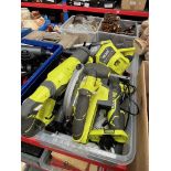 A box of One Battery Ryobi hand tools (approx. 8) with battery and charger.