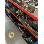 14 boxes of garage ware and tools etc including circular saw, sander, cable reels, cordless Bosch