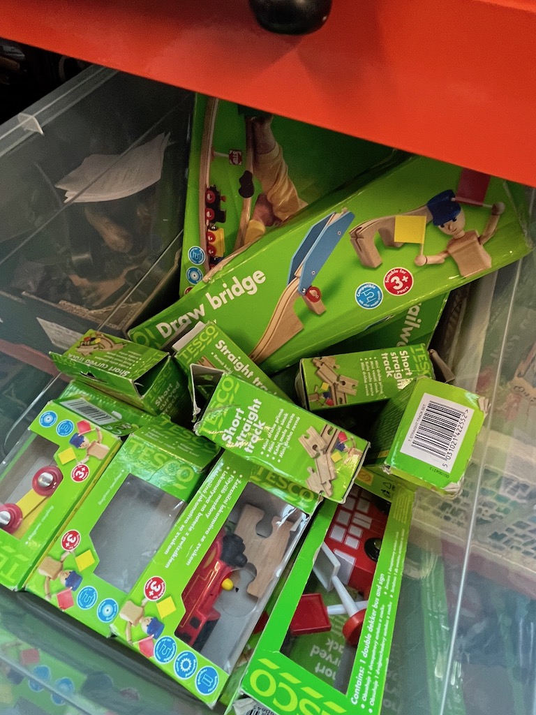 A box of boxed toys.