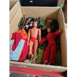 A box containing 2 Action Man and accessories