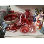 Approx 15 pieces of cranberry glass