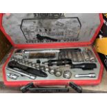 A Mecca Rosso Tengtools cased socket set together with a box of various ready mixed paints,