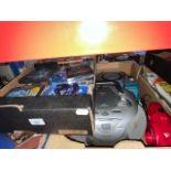 2 CD / radio players and a fan / blower together with a box of CDs together with a Pye turntable etc