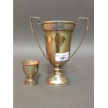 An Art Deco hallmarked silver twin handled trophy / cup, Birmingham, James Walter Tiptaft together