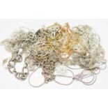 Assorted silver, silver gilt and white metal chains, gross wt. 232.4g.