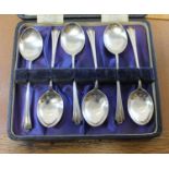 A cased set of six hallmarked silver spoons.