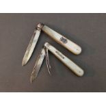 Two hallmarked silver and mother of pearl handled pen knives.
