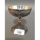 A Chinese white metal goblet / cup with dragon decoration, gross wt. 3.3 ozt.