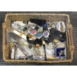 A basket of assorted costume jewellery and watches including Kahuna, Seiko etc.