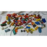 A box of vintage diecast and plastic vehicles to include Matchbox & Hotwheels etc.