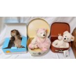 Three Steiff toys in boxes to include beaver, bear in tutu and Lotte.