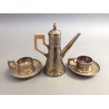 A three pieces WMF silver plated tea set, coffee pot height 15cm.