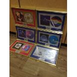 A group of six Pink Floyd and associated framed CDs comprising Pulse, The Dark Side of The Moon,