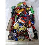 A large box of assoted diecast vhicles to include Corgi, Dinky and Matchbox etc.