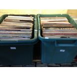 Two boxes of over 200 assorted records, LPs & 12" singles, rock and pop, soul & disco etc., circa