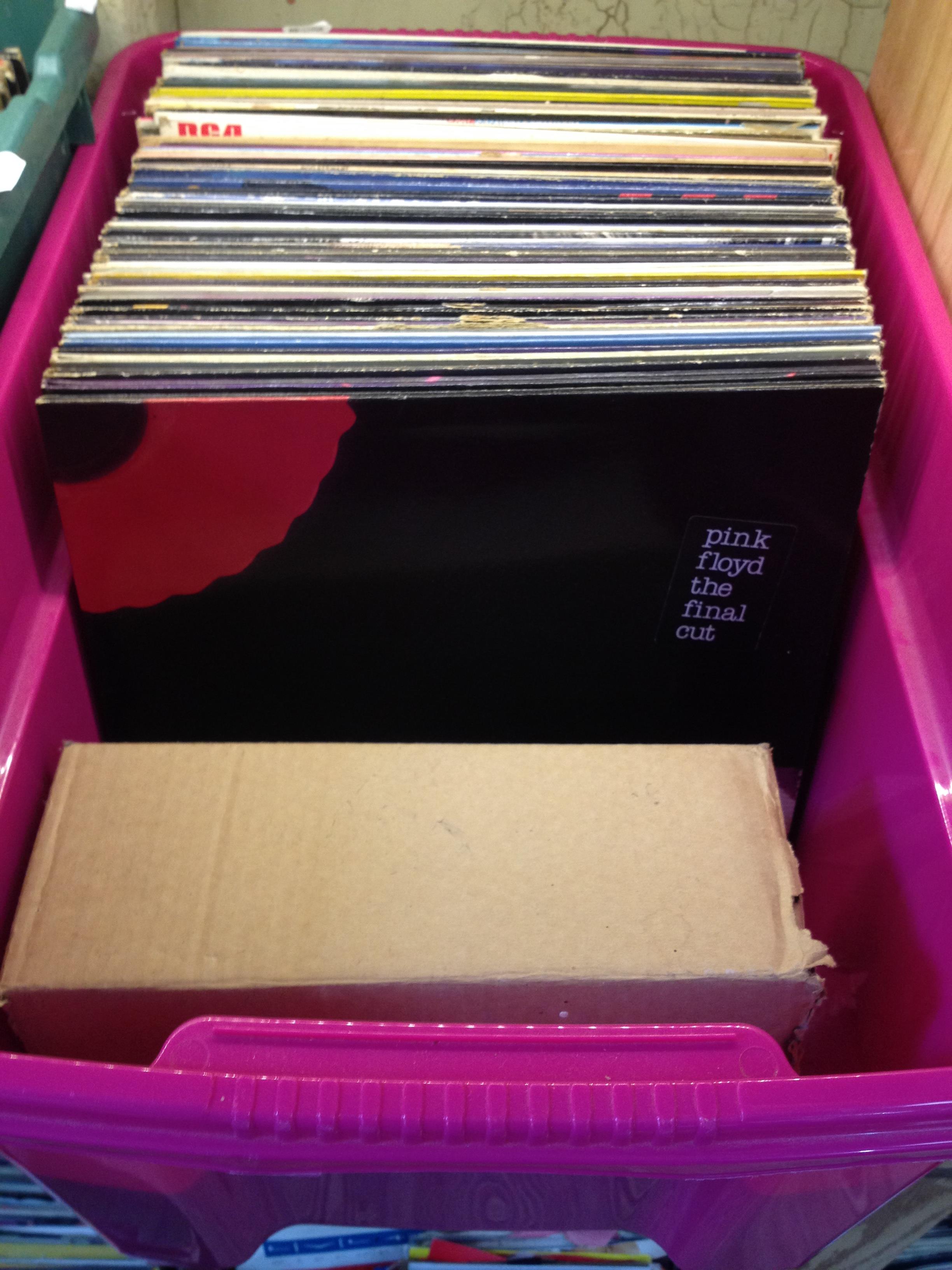 A box of approx. 77 LPs, rock and pop, circa 1970s to 1990s including Genesis, Deep Purple, Pink