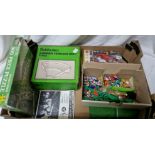 A box of footbal related vintage toys to include an Airfix Footballers kit, Subbuteo figures &