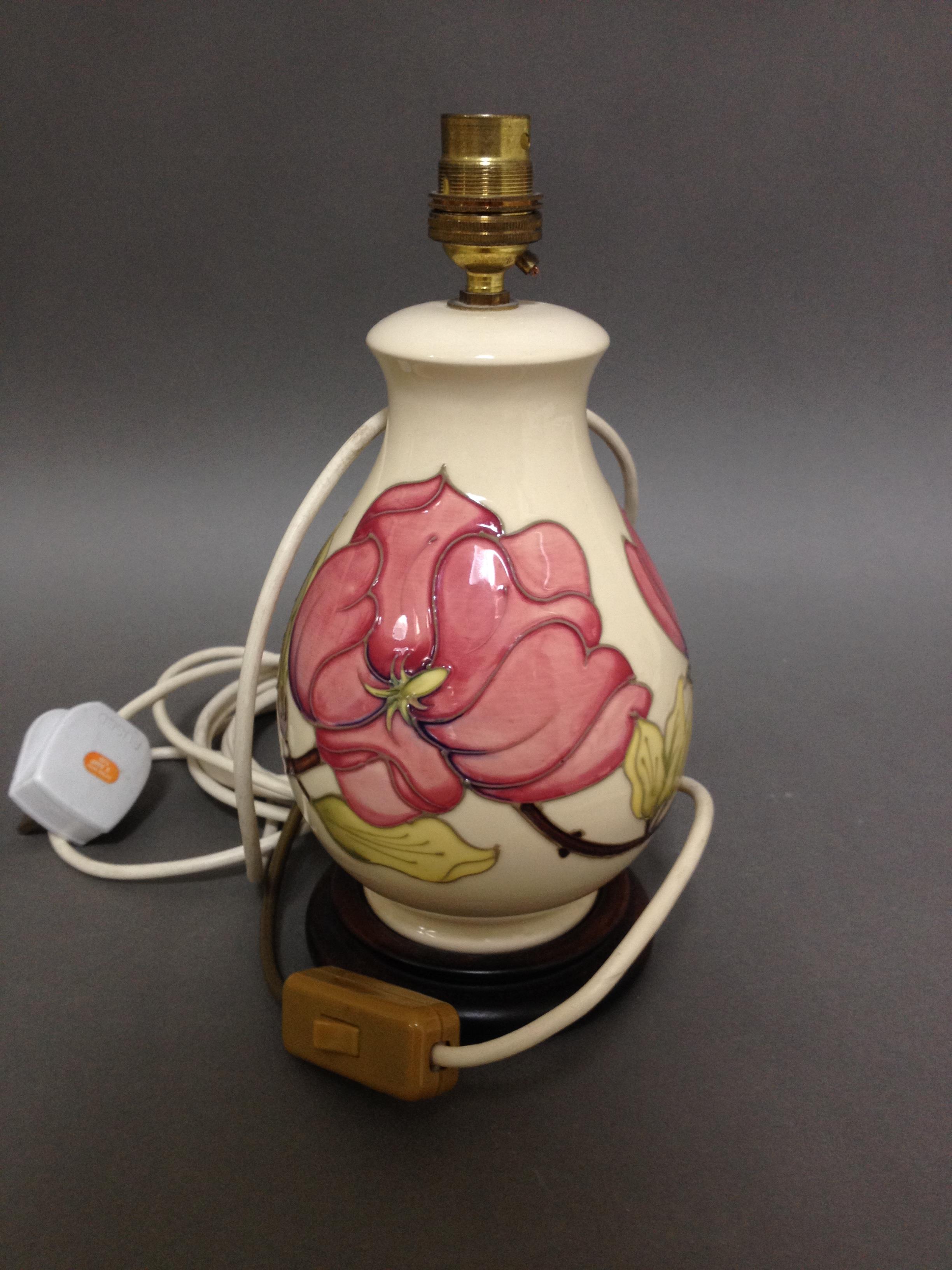 A Moorcroft pottery table lamp, height 27cm.