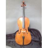 A French cello, labelled 'J.T.L. Geronimo Barnabetti Paris', two piece back, length