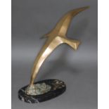 John Mulvey (b1939), "Seagull", bronze on veined black marble base, title plaque dated 1972,
